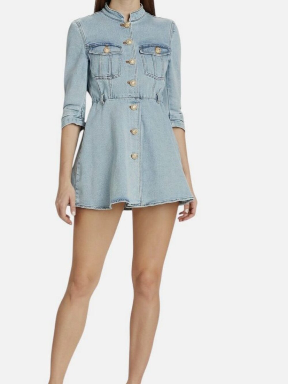 Generation Love Women's Blue Denim Mandarin Collar Mackenzie Dress Size XS